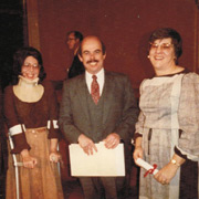 Left to right: Congressman Ted Weiss (D-NY), Sharon Dobkin (NY), Congressman Henry Waxman (D-CA), and Abbey Meyers (CT) in the late 1980's.